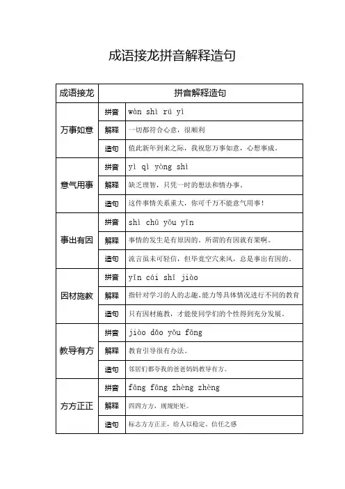 成语接龙拼音解释造句
