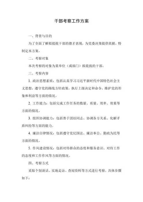 拟提拔干部考察工作方案