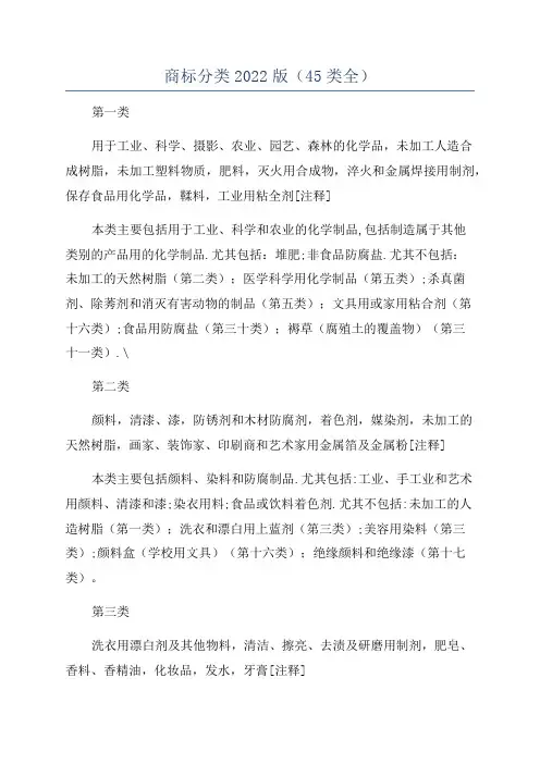 商标分类2022版(45类全)
