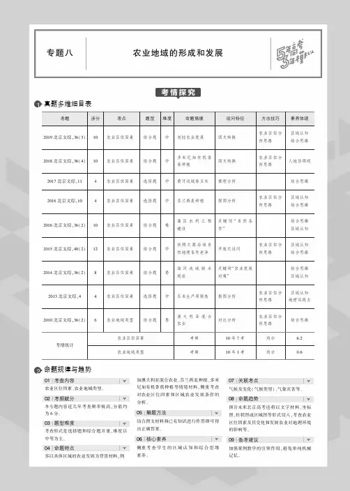 2020届高考地理一轮复习专题八农业地域的形成和发展教师用书(PDF,含解析)