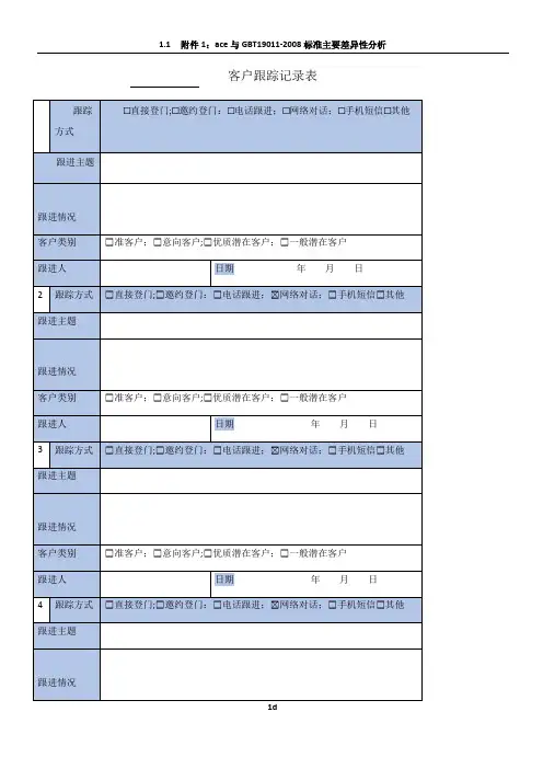 客户跟踪记录表(销售)