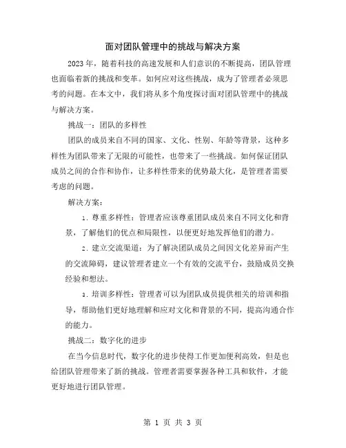 面对团队管理中的挑战与解决方案