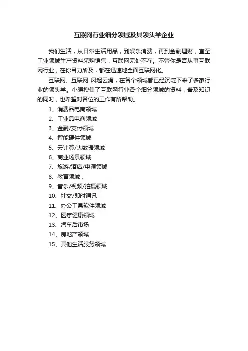 互联网行业细分领域及其领头羊企业