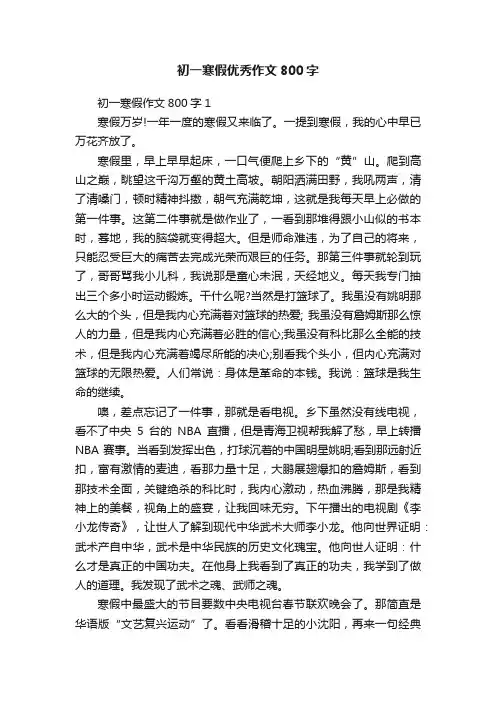 初一寒假优秀作文800字