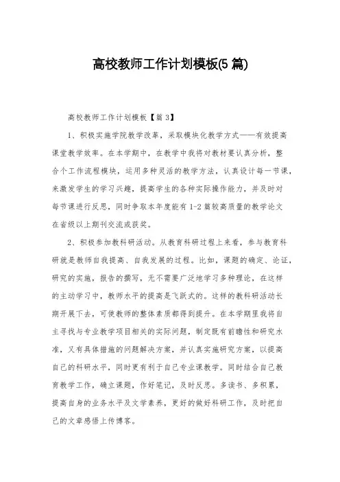 高校教师工作计划模板(5篇)