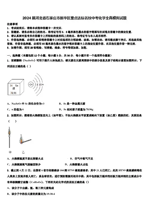 2024届河北省石家庄市新华区重点达标名校中考化学全真模拟试题含解析