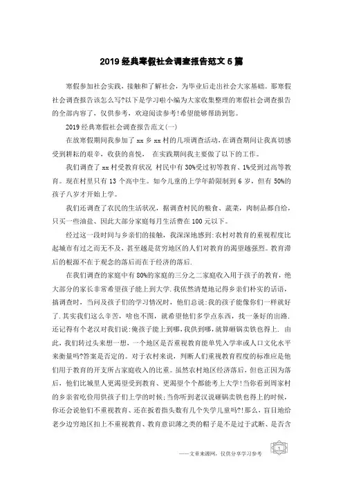 2019经典寒假社会调查报告范文5篇