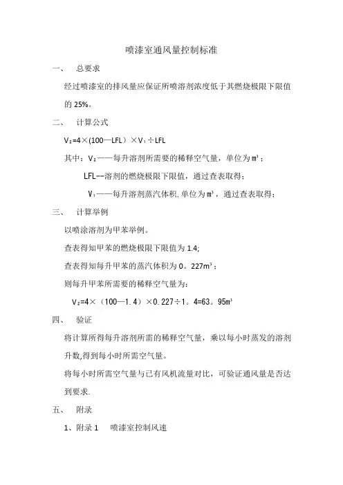 喷漆室通风量控制标准