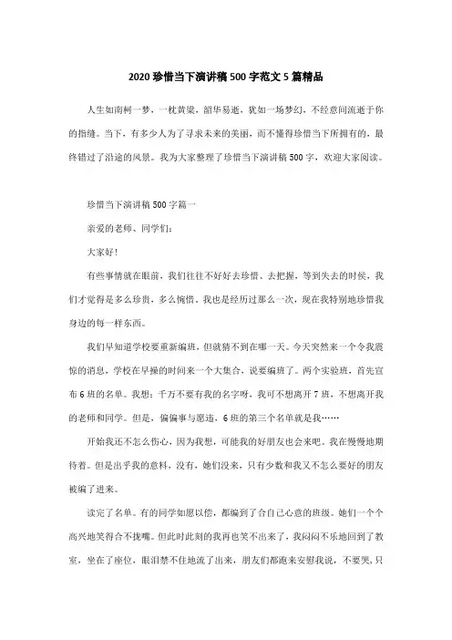 2020珍惜当下演讲稿500字范文5篇精品