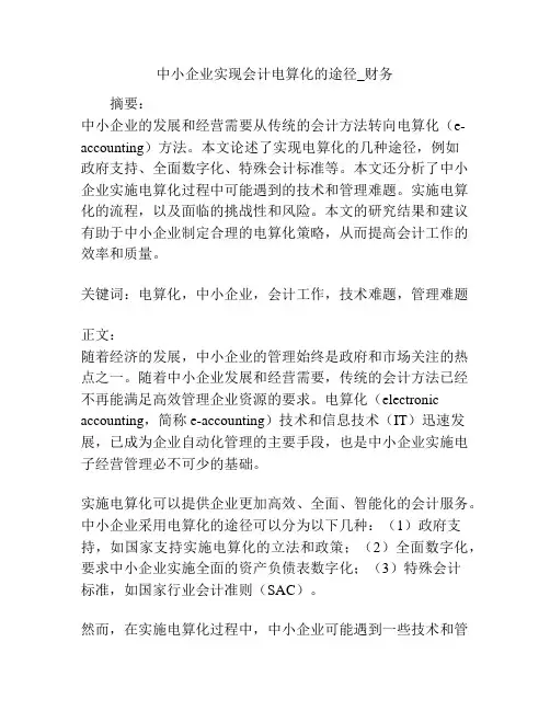 中小企业实现会计电算化的途径_财务