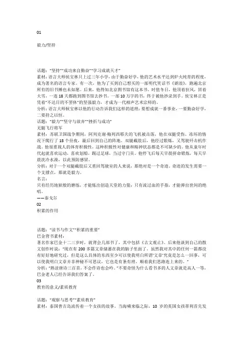 20个经典作文话题素材集锦,收藏备考