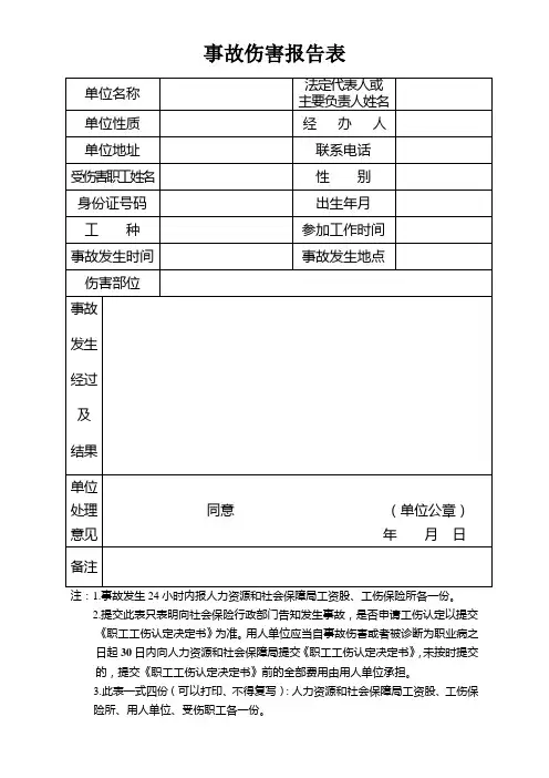 事故伤害---报告表