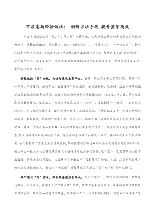 市应急局经验做法： 创新方法手段 提升监管质效