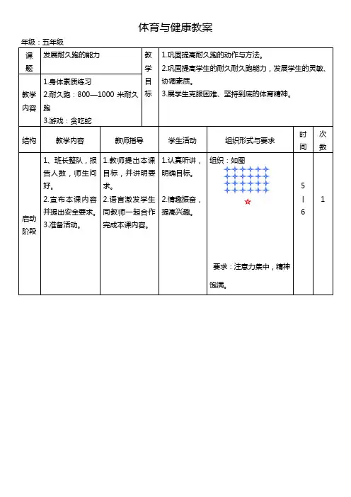 小学体育与健康教案  耐久跑