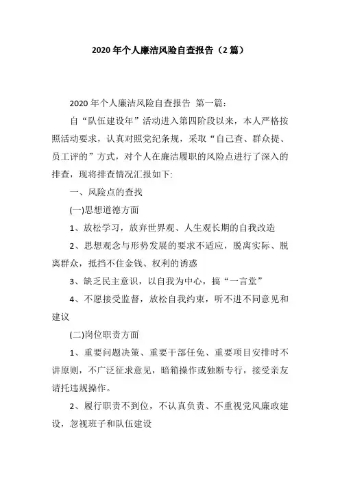 2020年个人廉洁风险自查报告(2篇)