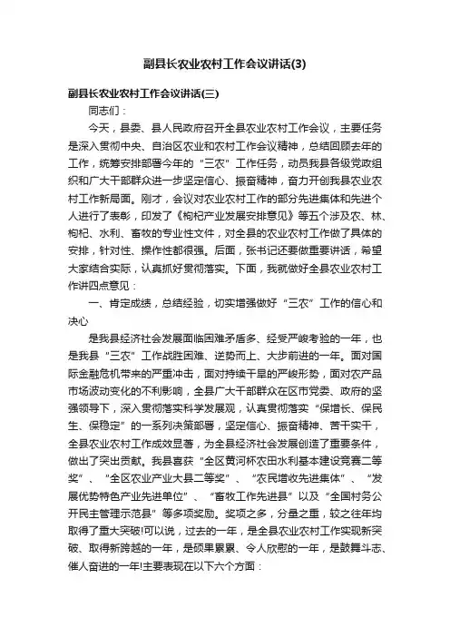 副县长农业农村工作会议讲话（3）