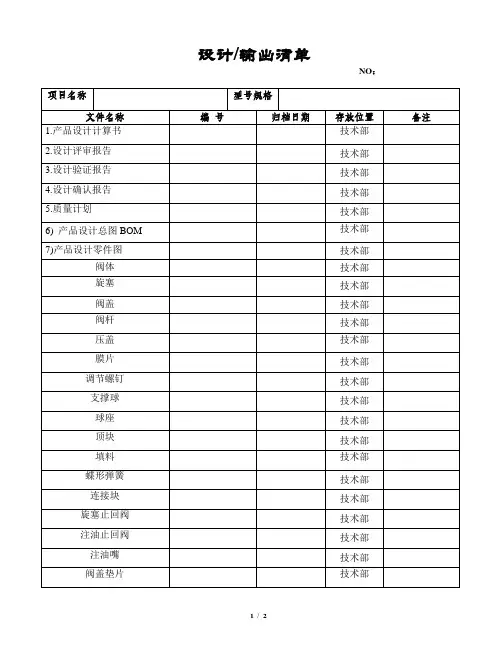 设计输出清单