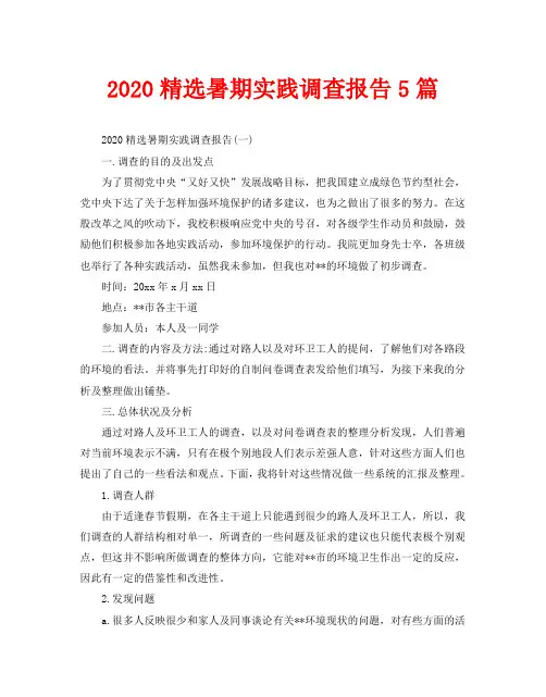 2020精选暑期实践调查报告5篇