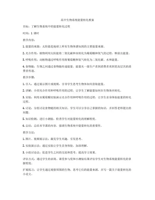 高中生物系统能量转化教案