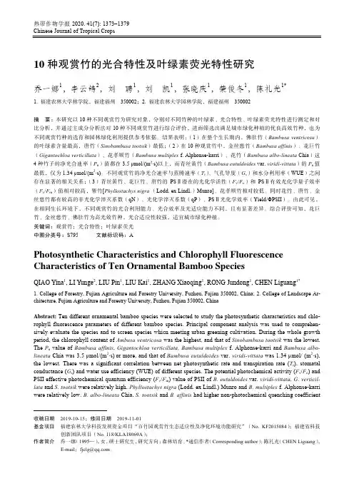 10种观赏竹的光合特性及叶绿素荧光特性研究