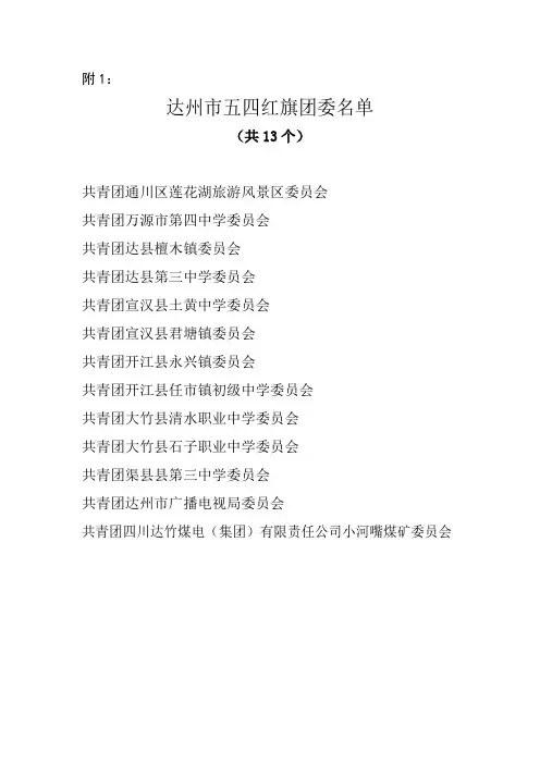 达州市五四红旗团委名单