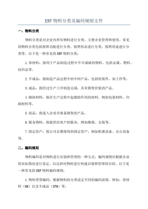 ERP物料分类及编码规则文件