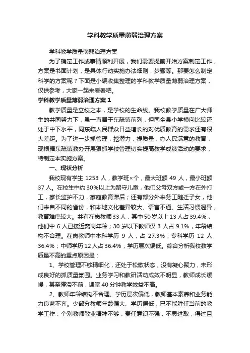 学科教学质量薄弱治理方案