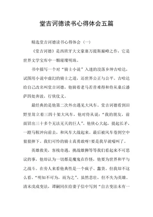 堂吉诃德读书心得体会五篇