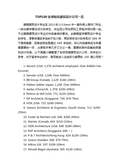 TOP100全球知名建筑设计公司一览