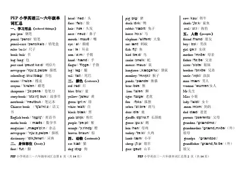 PEP小学英语总复习单词分类汇总(含音标)