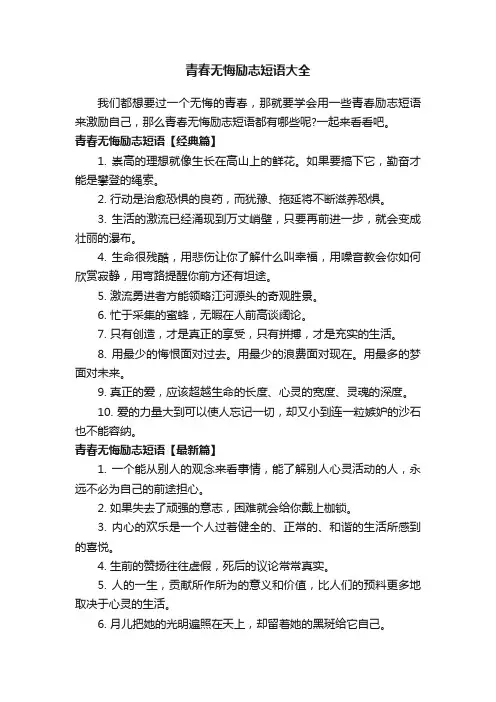 青春无悔励志短语大全
