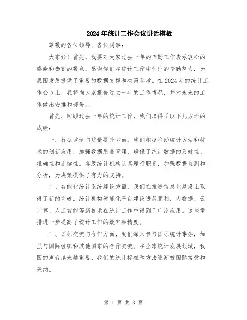 2024年统计工作会议讲话模板