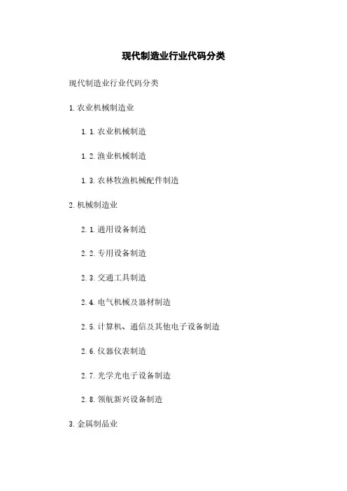 现代制造业行业代码分类