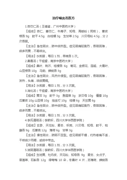 治疗咽炎名医方