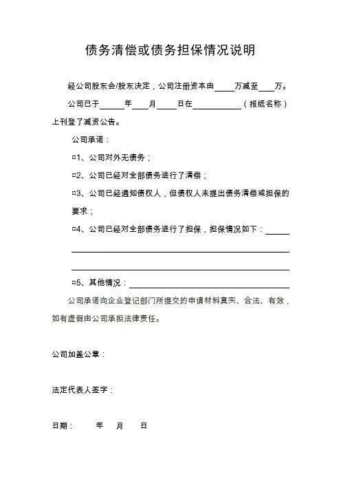 公司减资债务清偿或者债务担保情况的说明(参考)