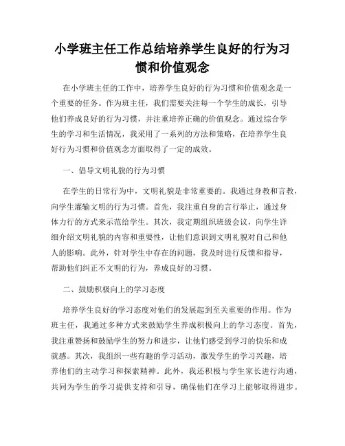 小学班主任工作总结培养学生良好的行为习惯和价值观念