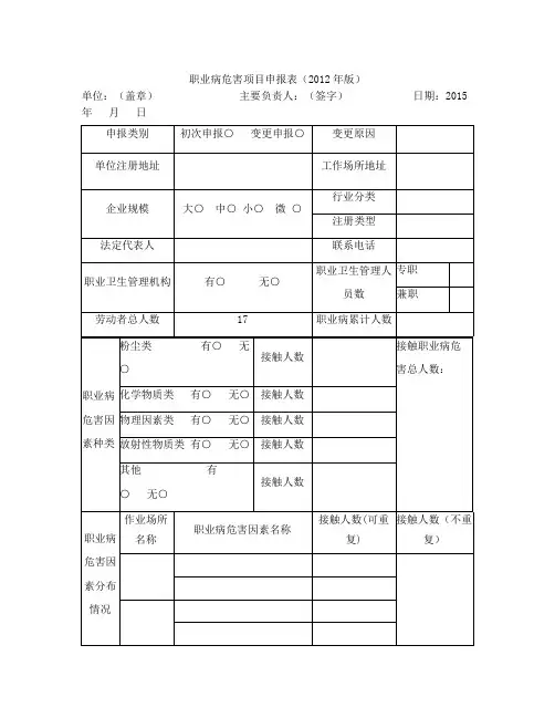 职业病危害项目申报表—空白表格