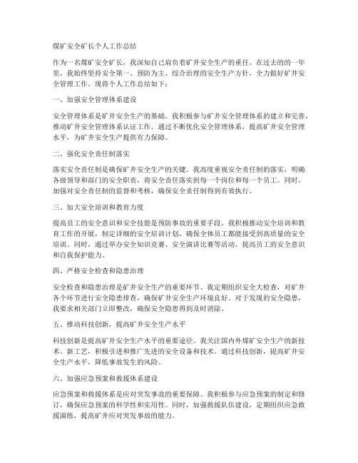煤矿安全矿长管理个人工作总结