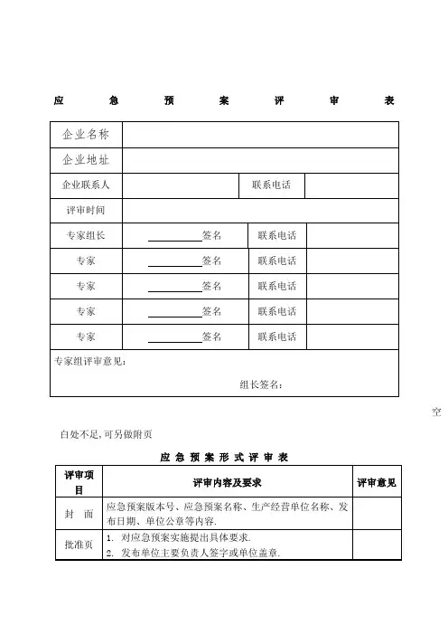 应急预案要素评审表