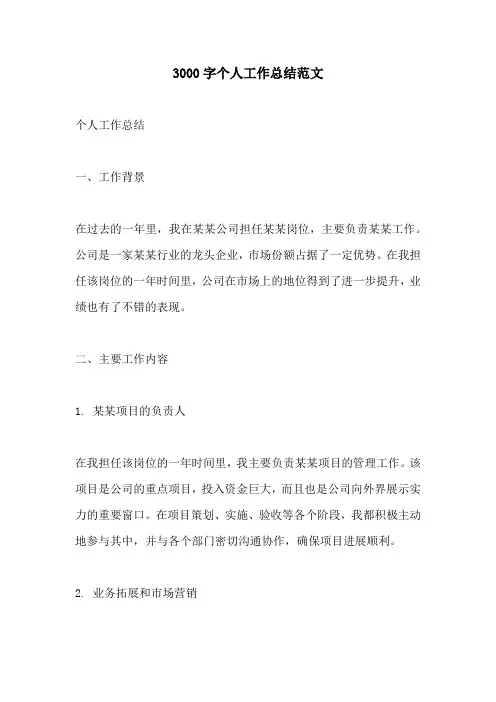 3000字个人工作总结范文