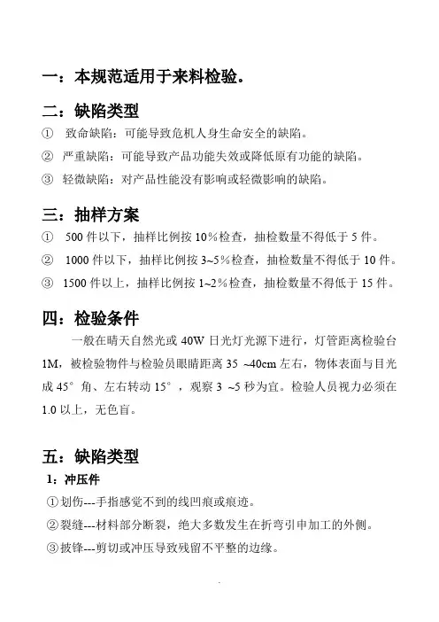五金零部件外观检验标准