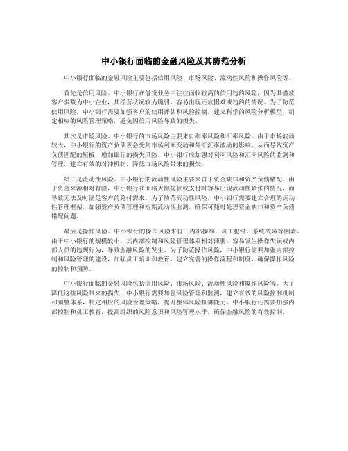 中小银行面临的金融风险及其防范分析