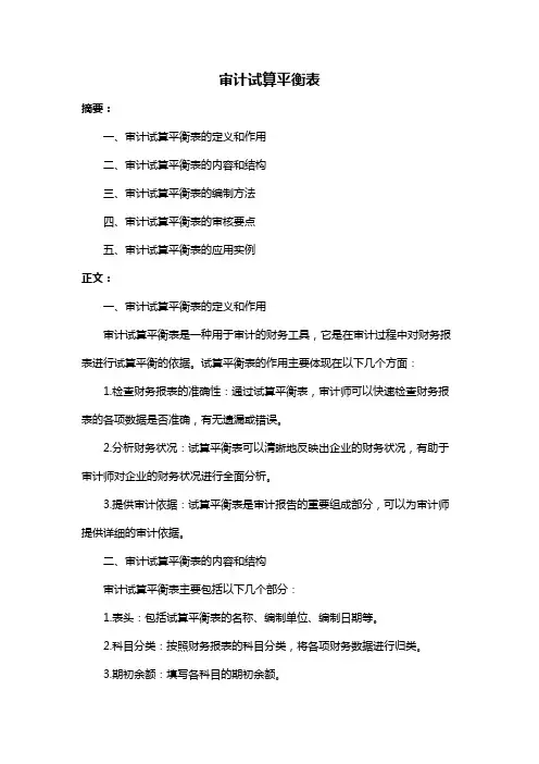审计试算平衡表