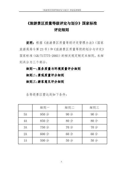 《旅游景区质量等级评定与划分》国家标准细则