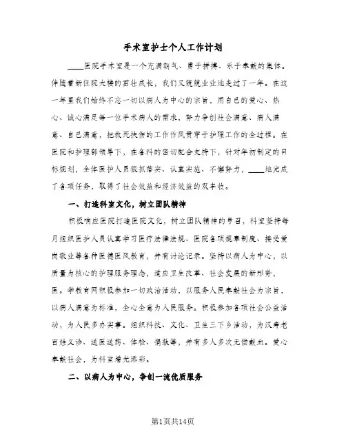手术室护士个人工作计划(四篇)