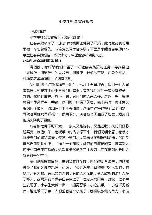 小学生社会实践报告