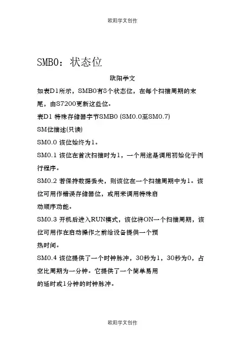 西门子特殊存储器标志位一览表之欧阳学文创作