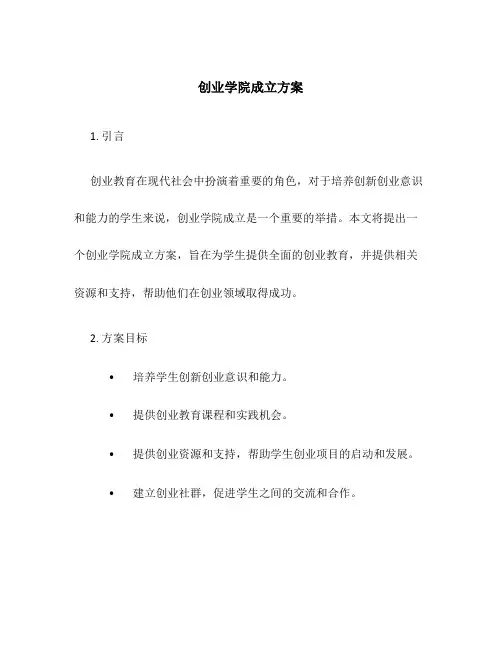 创业学院成立方案