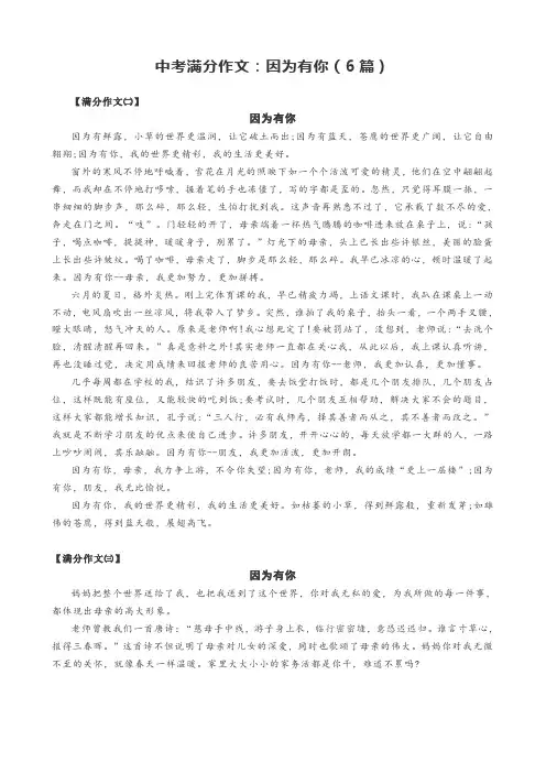 中考满分作文：因为有你(6篇)