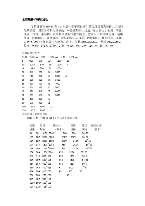 金刚砂牌目数粒度对照表